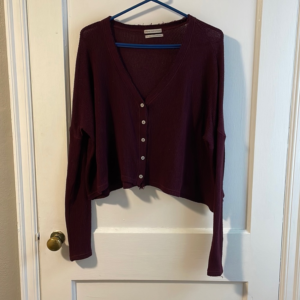 Distressed Urban Outfitters cropped button up sweater